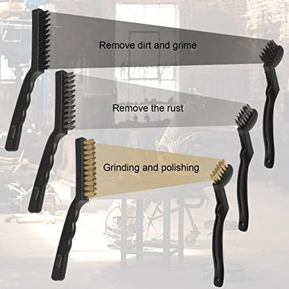 VASTOOLS Wire Brushes Pack of 6. for Cleaning Welding Slag, Rust and Dust. 9" and 6-3/4" Brass, Nylon, Stainless Steel Brushes with Rigid Handle - size: 6.75" 9"