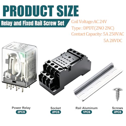 mxuteuk 2pcs HH54P AC 24V Coil 14 Pin 3A 4PDT LED Indicator Electromagnetic Power Relay, with Base, with DIN Rail Slotted Aluminum - color: Black-14Pin-3A&Base, size: AC 24V