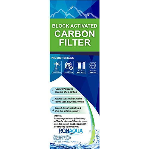 Block Activated Carbon Coconut Shell Water Filter Cartridge 5 Micron for RO & Standard 10” Housing WELL-MATCHED with WFPFC8002, WFPFC9001, WHCF-WHWC, WHEF-WHWC, FXWTC, SCWH-5 (3 Pack)