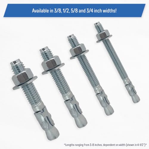 3/4" x 4" Wedge Anchor Bolt Fasteners for Concrete, Cement, Brick with Nuts & Washers - Heavy-Duty, Zinc-Plated (4 Pack)