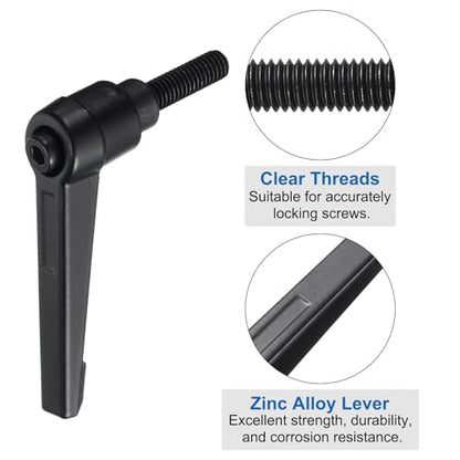 uxcell 4pcs Lever Adjustable Handles M6 x 20mm Metric Male Thread with Nuts Washers, Level Clamping Handle Set Hand Stud Knobs Rotating Screw Handles Bolts with Locking Lever, Black - size: M6 x 20mm