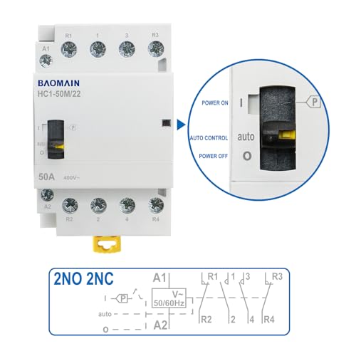BAOMAIN 24V 4-Pole 50A Manual/Auto AC Contactor,2NO2NC,DIN Rail Mount