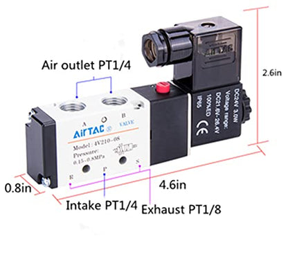 Solenoid Valve 1/4"PT Pneumatic AirTAC 4V210-08 Air 12V/24V/110V/220V Single Coil Pilot-Operated Electric 2 Position 5 Way Connection Type(4V210 PT1/4, DC12V) - size: 4V210 PT1/4, style: DC12V