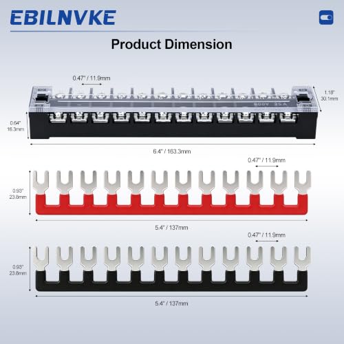 Terminal Block 35A 600V 12 Position Dual Row Screw Terminal Strip - size: 2PCS 35A 12P