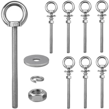 8 Pack M12 Stainless Steel Eye Bolts with Nuts, 1/2" x 6" Eye Bolts - size: M12x153mm (1/2"x6")