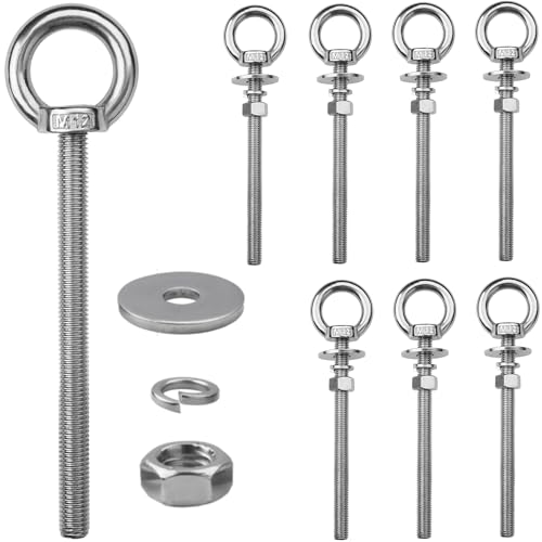 8 Pack M12 Stainless Steel Eye Bolts with Nuts, 1/2" x 6" Eye Bolts - size: M12x153mm (1/2"x6")