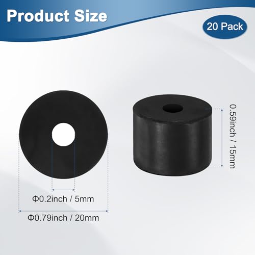 M METERXITY 20-Pack Rubber Spacer 0.2" ID 0.79" OD 0.59" Thick Neoprene Anti Vibration Pads Round Isolation Washers Bushings for Cars/Boats/Home/Machinery, Shock Noise Reduction Pads [Black] - size: 0.2" x 0.79" x 0.59"