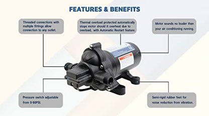 T33 Automatic On-Demand Diaphragm Pump, Pressure Pump for Kitchen, Bathroom, RV, Marine Yacht, Caravan, Garden (12Vdc, 4.0GPM, 45PSI) - style: 12Vdc, 4.0GPM, 45PSI
