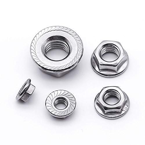 1/2"-13 Serrated Flange Hex Lock Nuts Hexagon Nuts, 304 Stainless Steel 18-8, Full Thread, Coarse Thread UNC, Pack of 10 - size: 1/2"-13