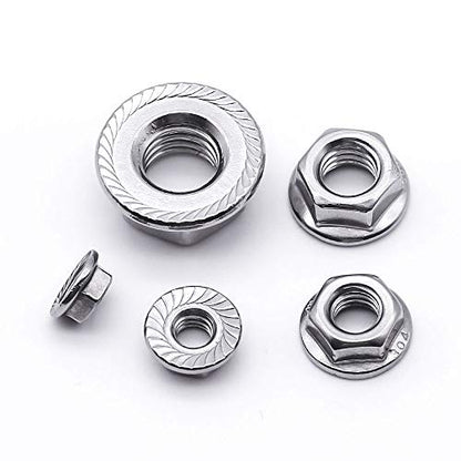 1/2"-13 Serrated Flange Hex Lock Nuts Hexagon Nuts, 304 Stainless Steel 18-8, Full Thread, Coarse Thread UNC, Pack of 10 - size: 1/2"-13