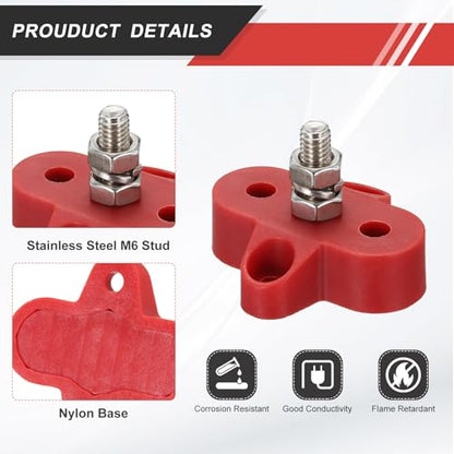 MECCANIXITY 2Pcs 120A Bus Bar Power Distribution Blocks 1/4" Red - color: Red, size: 1/4"