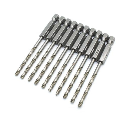 TMAX 10p 1/8" M35 Cobalt High Speed Steel Jobber Drill Bit w 1/4" Hex Shank - size: 1/8" HEX