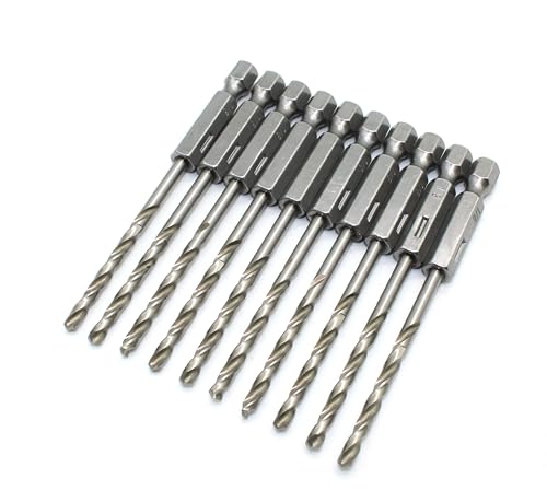 TMAX 10p 1/8" M35 Cobalt High Speed Steel Jobber Drill Bit w 1/4" Hex Shank - size: 1/8" HEX