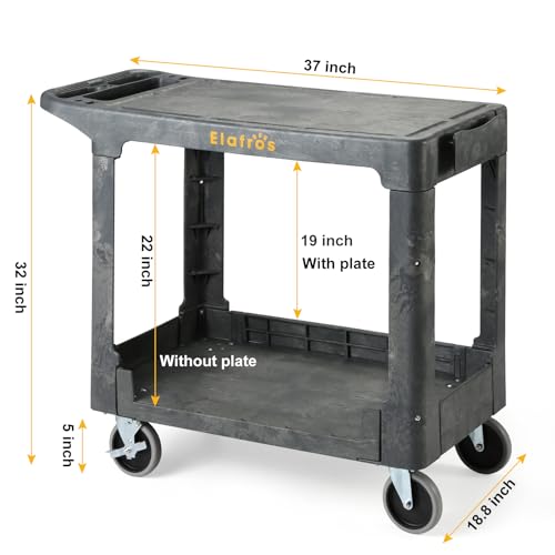 ELAFROS Heavy Duty Plastic Rolling Cart, Flat Shelves, 37 x 18.8 in, Gray - color: Gray, size: 4 swivel casters