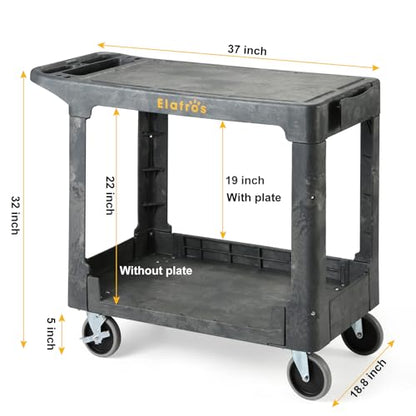ELAFROS Heavy Duty Plastic Rolling Cart, Flat Shelves, 37 x 18.8 in, Gray - color: Gray, size: 4 swivel casters