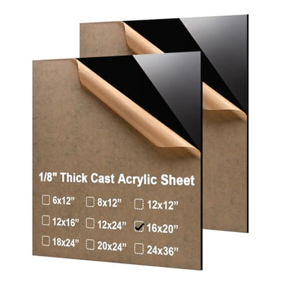 KINLINK 16x20 Plexiglass Sheets 1/8 inch Thick - 3mm Black Cast Acrylic Sheet, Plastic Board Polycarbonate Sheet for DIY Project, Craft, Table Top, Acrylic Sign and Wedding Invitation 2 Pack - color: Black, size: 16x20
