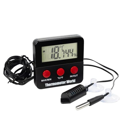 Digital Reptile Thermometer Hygrometer with 2 External Remote Probes