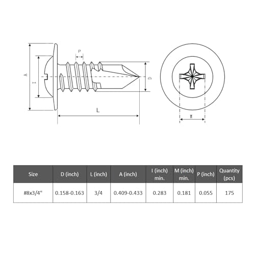 VGBUY 175Pcs #8 x 3/4" Self Drilling Screws for Metal,410 Stainless Steel Black Zinc Plated,Self Tapping Sheet Metal Screws,Modified Truss Head - color: Black Modified Truss Head, size: #8 x 3/4 inch