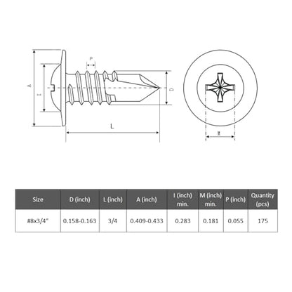 VGBUY 175Pcs #8 x 3/4" Self Drilling Screws for Metal,410 Stainless Steel Black Zinc Plated,Self Tapping Sheet Metal Screws,Modified Truss Head - color: Black Modified Truss Head, size: #8 x 3/4 inch