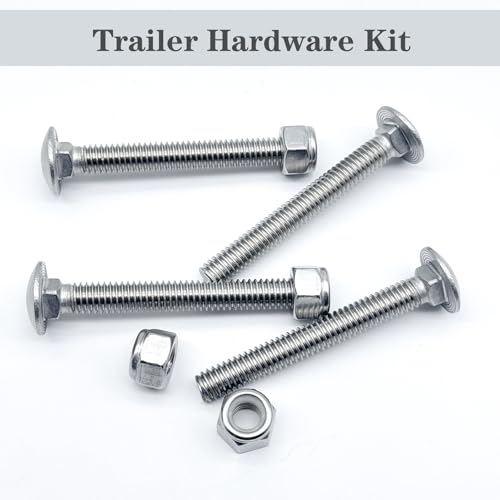 4 Sets Stainless Steel Trailer Hardware Kit,5/16-18 x 2-1/2" Carriage Bolts Screws Round Head Square Neck and Hex Nuts & Flat Washers,for Trailer Latch and Door Handle Applications