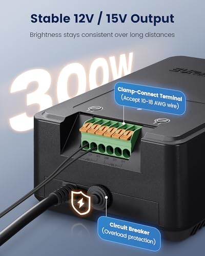 SURAIELEC 300W Wi-Fi Low Votage Landscape Transformer, 2 Zones, 12V 15V AC