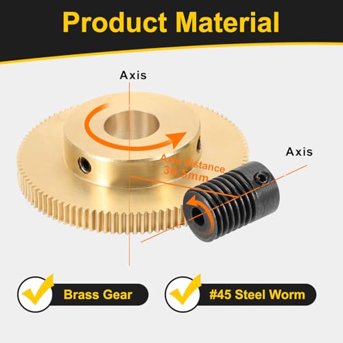 uxcell Worm Gear Set 100T 0.5 Module 100:1 Reduction Rate, Right Rotation Drive Gear Box Wheel Reduce Transmission Part (Brass Gear-12mm Bore, #45 Steel Rod 4mm Bore) - size: Gear-12mm, Rod-4mm Bore, style: 0.5M-100T