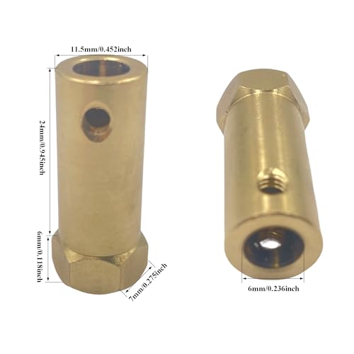 6Pcs Hex Coupler 6mm Bore Motor Hex Brass Shaft Coupling Flexible Connector for DC Motor Shaft, Robot, Model Car Tires Shaft - size: 6mm
