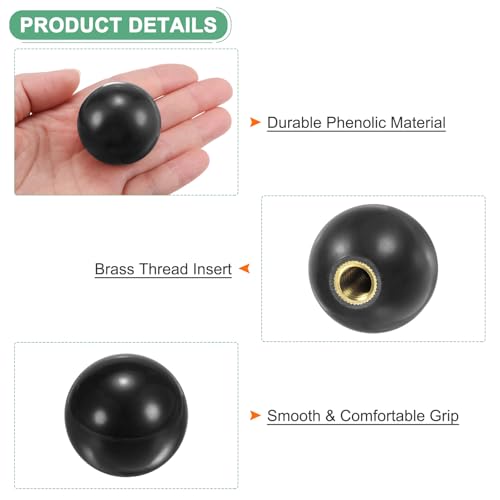 M METERXITY 3-Pack Threaded Ball Knobs, M10 Female Thread 35mm Dia. Thermoset Ball Knob for Lathe/Machine/Lawn Mowers, Round Phenolic Brass Insert Lever Handle [Black] - color: Black, size: M10x35mm