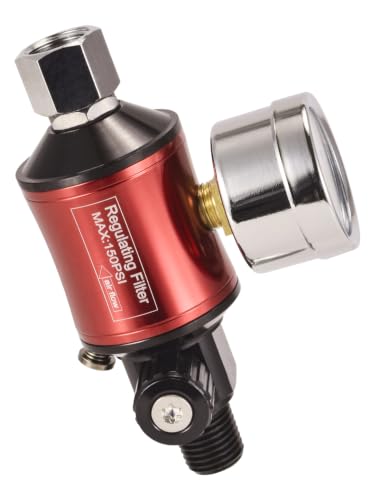 Dynastus Regulating Filter Air Pressure Regulator and in-line Filter kit for Spray Guns and Pnuematic Tools,Red