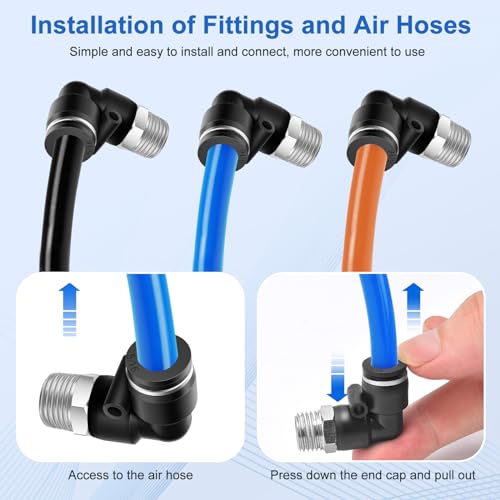 CNAODUN 12 Pcs Push to Connect Fittings 5/16 Inch Tube OD x 1/4 Inch NPT Thread Pneumatic Male Straight and Elbow Quick Connect Air line fittings - size: 5/16"OD x 1/4"NPT