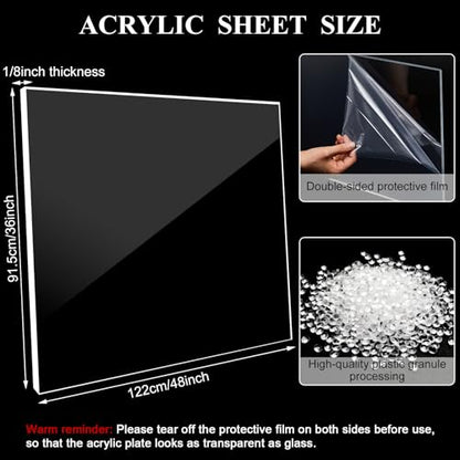 Roowest 2 Pcs 36 x 48 Inch, 1/8'' Clear Acrylic Sheet Large - size: 36 x 48 Inch, 1/8 Inch