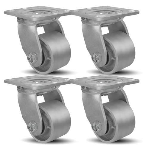 SY America 3" X 2" Cast Iron Caster Wheels,Set of 4 Heavy Duty Industrial Casters, Load Capacity 2800 lbs,Perfect Toolbox Caster Wheels-4 Swivel - color: 4 Swivel, size: 3" Wheel