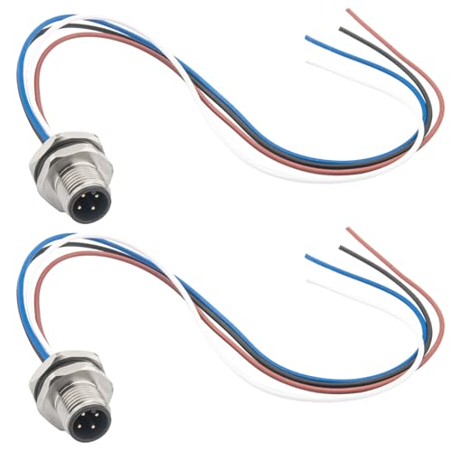 2PCS M12 4 Pin A Code Male Connector Cable with Trimmed Base 0.2M - color: Male, size: 4Pin Back Mount