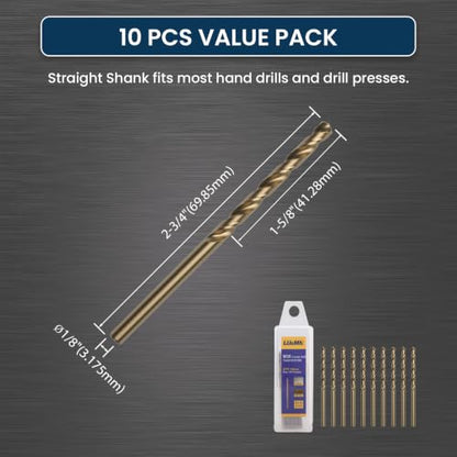 LU&MN M35 Jobber Drill Bits, 1/8", 10 Pcs - size: 1/8 in