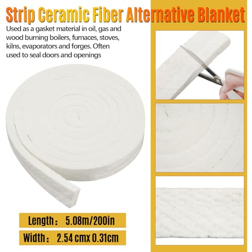 Qilery 1'' x 1/8'' x 200'' Fireproof Insert Insulation for Fireplace, Strip Fiber Blanket Rated to 2200f High Temperature Resistance Gasket for Wood Stove Pellet Stove Boiler Kiln Forge Fireplace, DIY - size: 1'' X 1/8'' X 200''