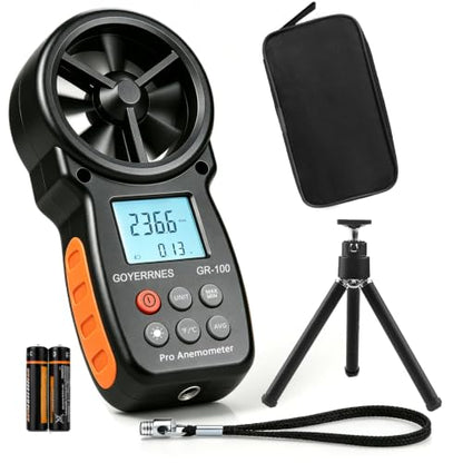 Handheld Anemometer with Tripod, Digital Wind Speed CFM Meter - size: Compact