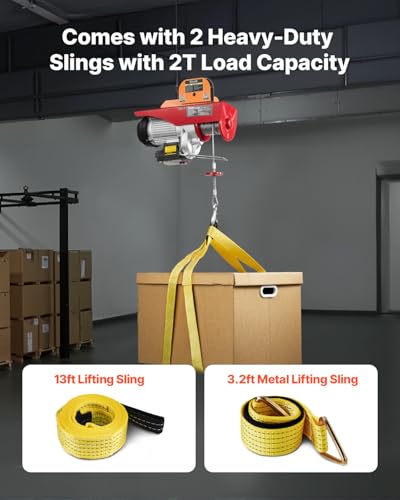 VEVOR Electric Hoist, 2200 lbs 120V Electric Winch with 328 ft Wireless & 14 ft Wired Remote Control, 40 ft Single Cable Lifting Height, Single/Double Slings, Lift Hoist for Garage Warehouse Factory - size: 2200LBS Wireless/Wired
