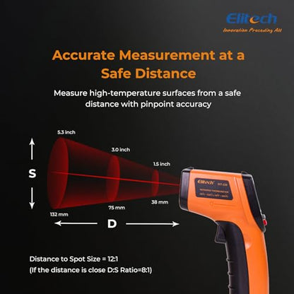 Elitech Laser Temperature Gun, Non-Contact Digital Infrared Thermometer, Adjustable Emissivity, Backlight, Handheld for Grill, Meat, Food, Candy, Automotive, HVAC Tools, -50~530°C(-58~986°F), DIT-220 - color: -50 to 530°C