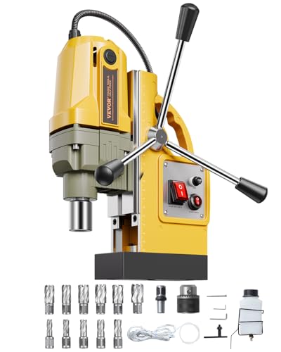 VEVOR Magnetic Drill, 1400W Motor 1.6 in Boring Diameter, 2810 lbf Portable Electric Mag Drill Press, with 11 Coring Bits, 800 RPM Speed, Drilling Machine for Metal Surface, Home Improvement Industry - size: 1.6 in (11 Bits)