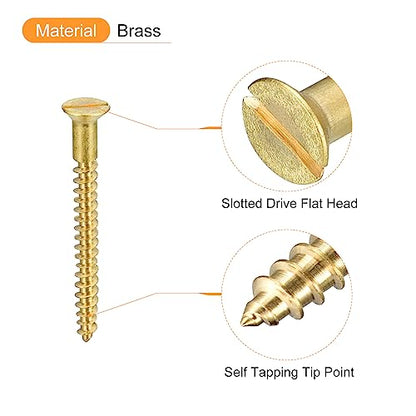 uxcell Brass Wood Screws, 30Pcs M4 x 40mm Slotted Drive Flat Head Self Tapping Screw Countersunk for Woodworking Furniture - size: M4 x 40mm