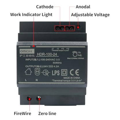 HDR-100-24 DIN Rail Switching Power Supply 24V 4.2A 100W