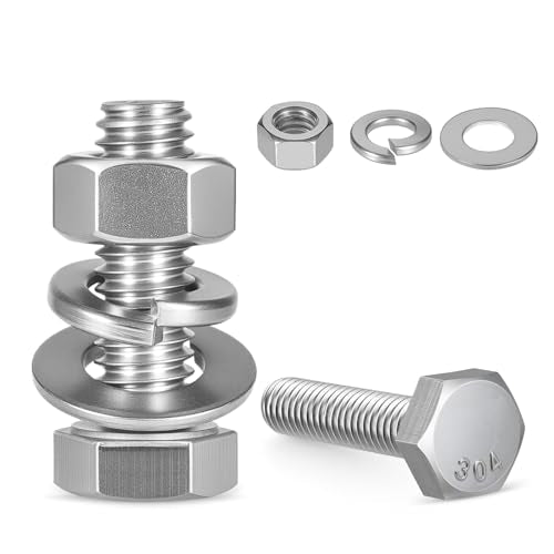 50Sets 1/4-20 x 3/4 Hex Head Screw Bolt,Nuts,Flat Washer Kit 304 Stainless Steel 18-8 Full Threaded - size: 1/4-20 x 3/4"