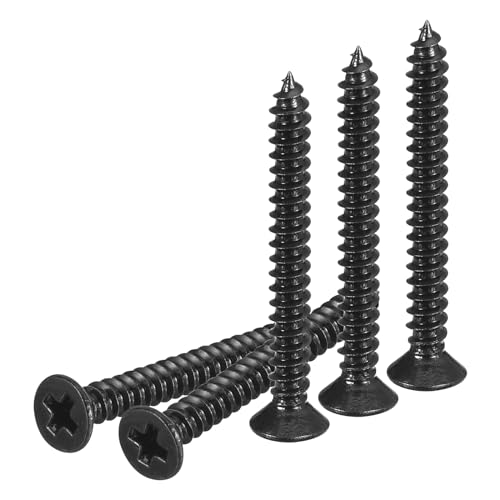 DTGN 100Pcs 4"x1" Flat Head Wood Screws, Self Tapping Screws Black - color: Black, size: #4x1"