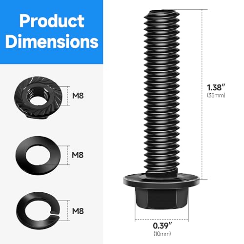 (10Sets) M8 Bolt x 35mm Flanged Hex Head Bolts, External Flange Hex Drive M8 Screws, Class 10.9 Black Zinc Plated Alloy Steel Metric M8x1.25 Bolts Kit - color: Black-M8, size: 35mm