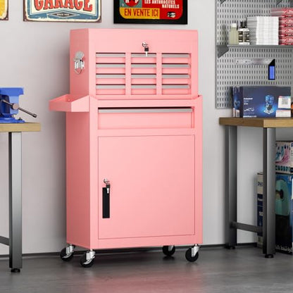 Crownland 5-Drawer Rolling Tool Chest with Wheels, Pink - color: Pink, style: 5-Drawer Rolling Tool Chest