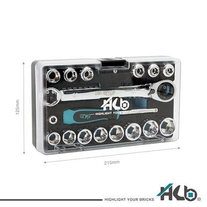 HB 57-Piece Socket Set AGX004-U, Low Profile 120-Tooth Ratchet Wrench with Non-Slip Sockets, Metric SAE E-Torx Compatible, Chrome Vanadium Steel, Portable EVA Case, Made in Taiwan - size: 57PC Low Profile (Metric SAE E-Torx)