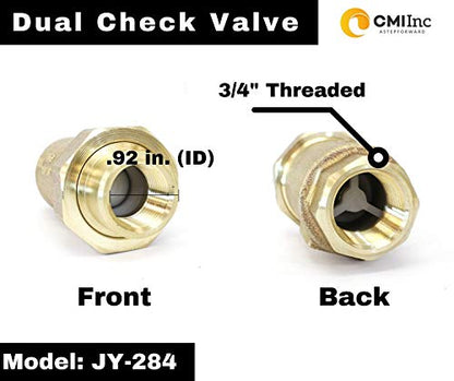 CMI Inc 3/4 inch Dual Check Valve, 3/4" X 3/4" FNPT, Water Backflow Preventer, Spring-Loaded Brass Double Check Valve Assembly,for RV, Garden Hose, Outdoor Faucet,Boiler,Lead-Free Union