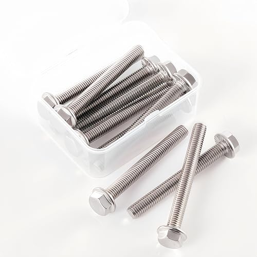 M8x1.25 x 60mm Flanged Hex Head Bolts, 304 Stainless Steel (A2-70), Bright Finish, Fully Threaded, Hexagon Head Flange Bolts, Quantity 10 - size: 60mm(10PCS)