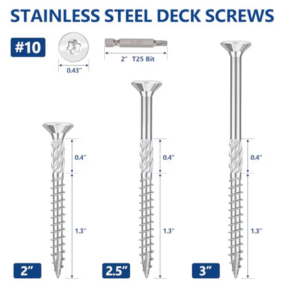 #10x2 inch Stainless Steel Deck Screws 360 PCS Wood Screws with T25 Bit - size: #10*2"-360pcs