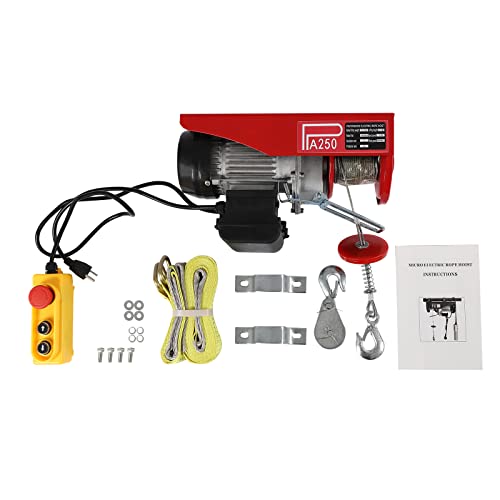 Electric Hoist, Electric Winch, Steel Electric Lift, 110V Electric Hoist with Remote Control and Single/Double Slings for Lifting in Factories, Warehouses, Construction Site (250kg/551lbs) - size: 250kg/551lbs